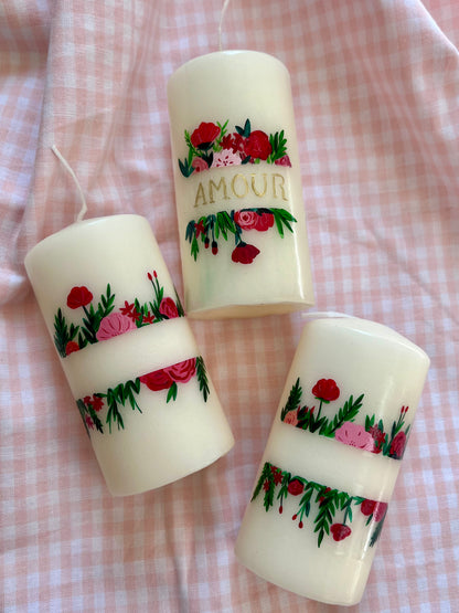 bougies décoratives : avec des roses et du vert et personnalisable