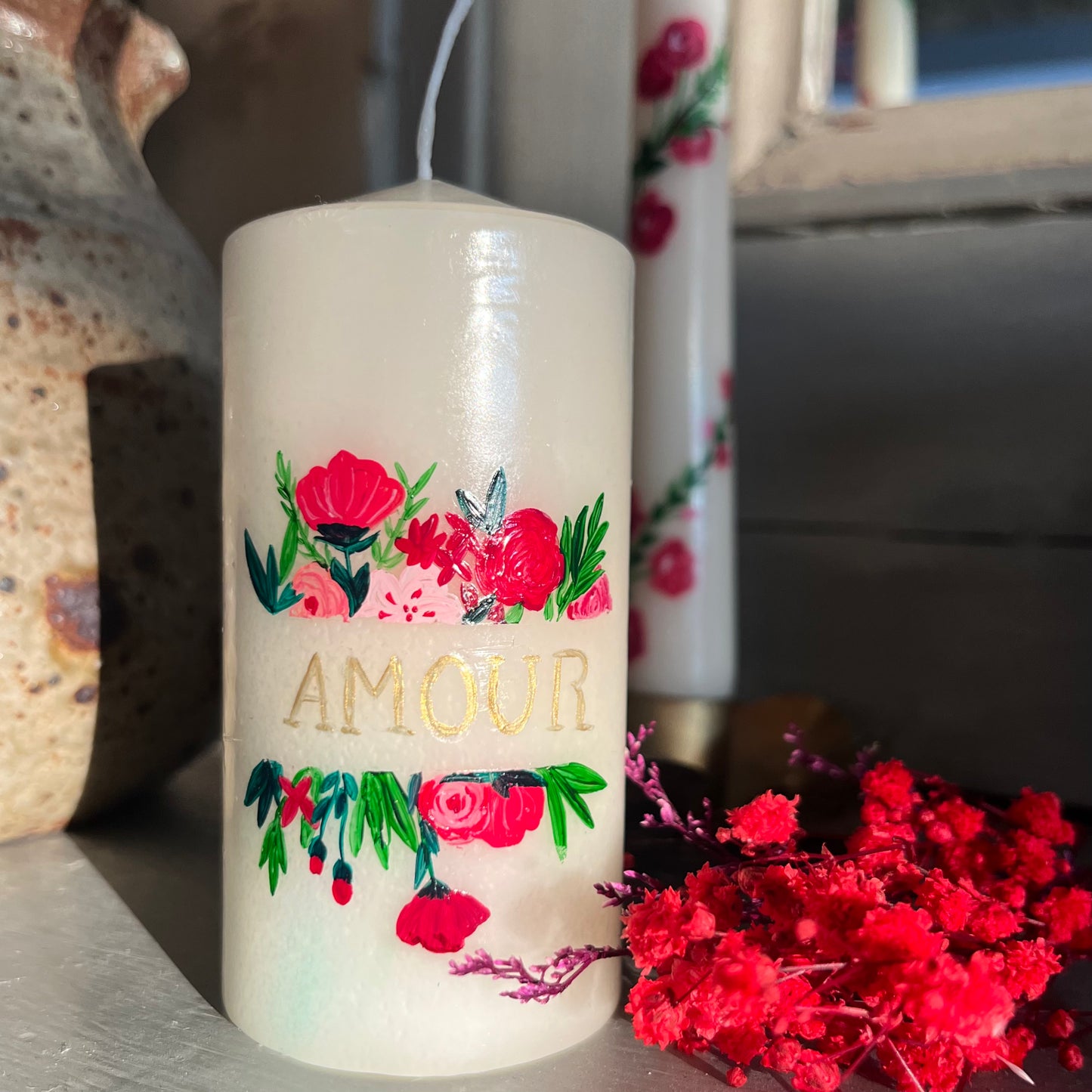Amour, bonheur, joie, bougie décorative personnalisable